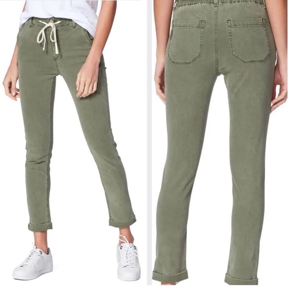 Paige Christy Olive Green Drawstring Pull On Utility Pants 28 Casual Cropped - Picture 1 of 9